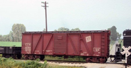An upgraded Accurail box car in service on the CI&W.