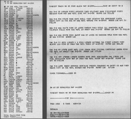 On the left is the consist list and on the right is train list. Prototype documents courtesy of Dick Hovey.